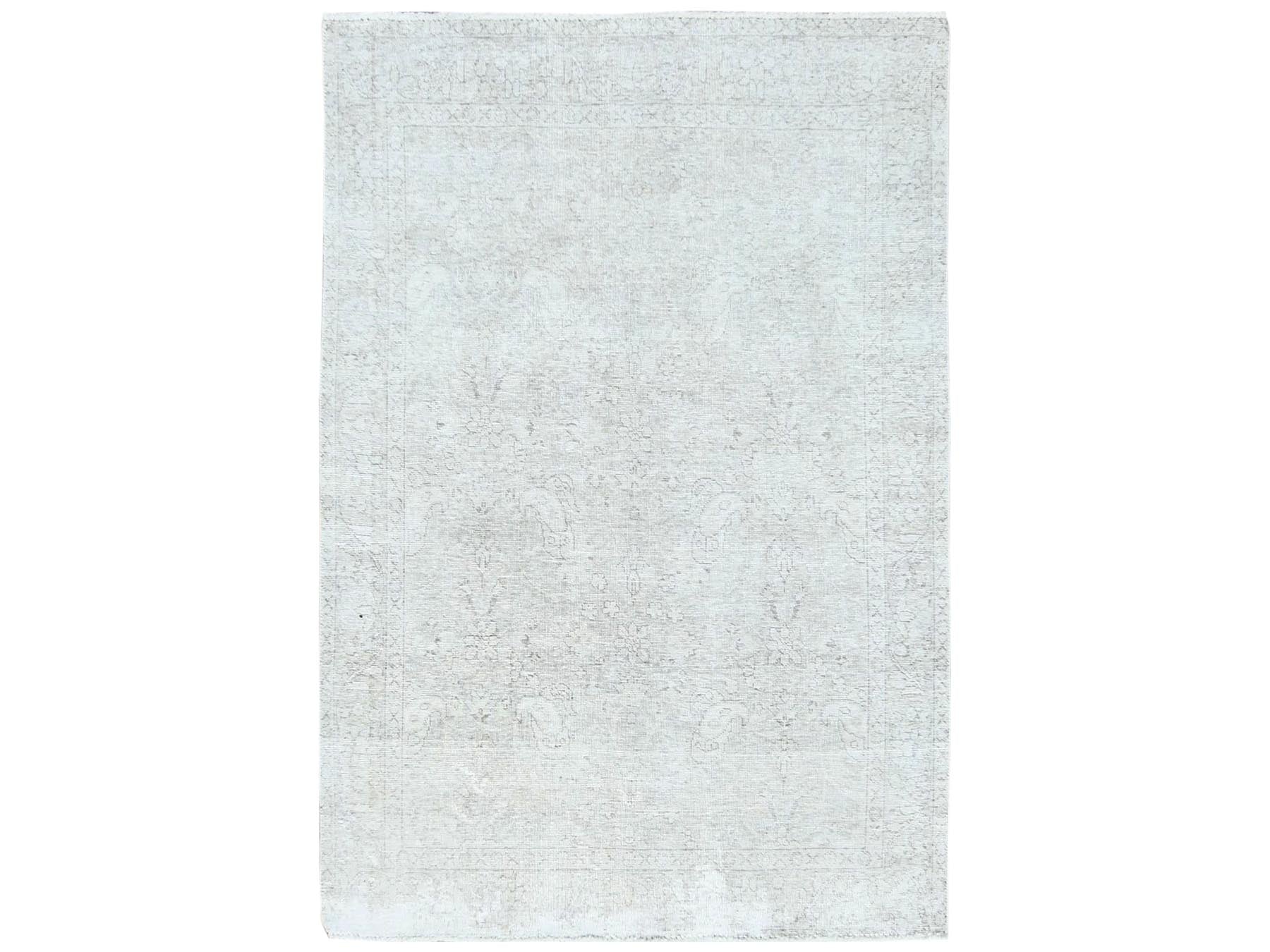 Tabriz Vintage hand-knotted worn wool rug in Ivory, 4'8" x 6'2" — SKU O081714