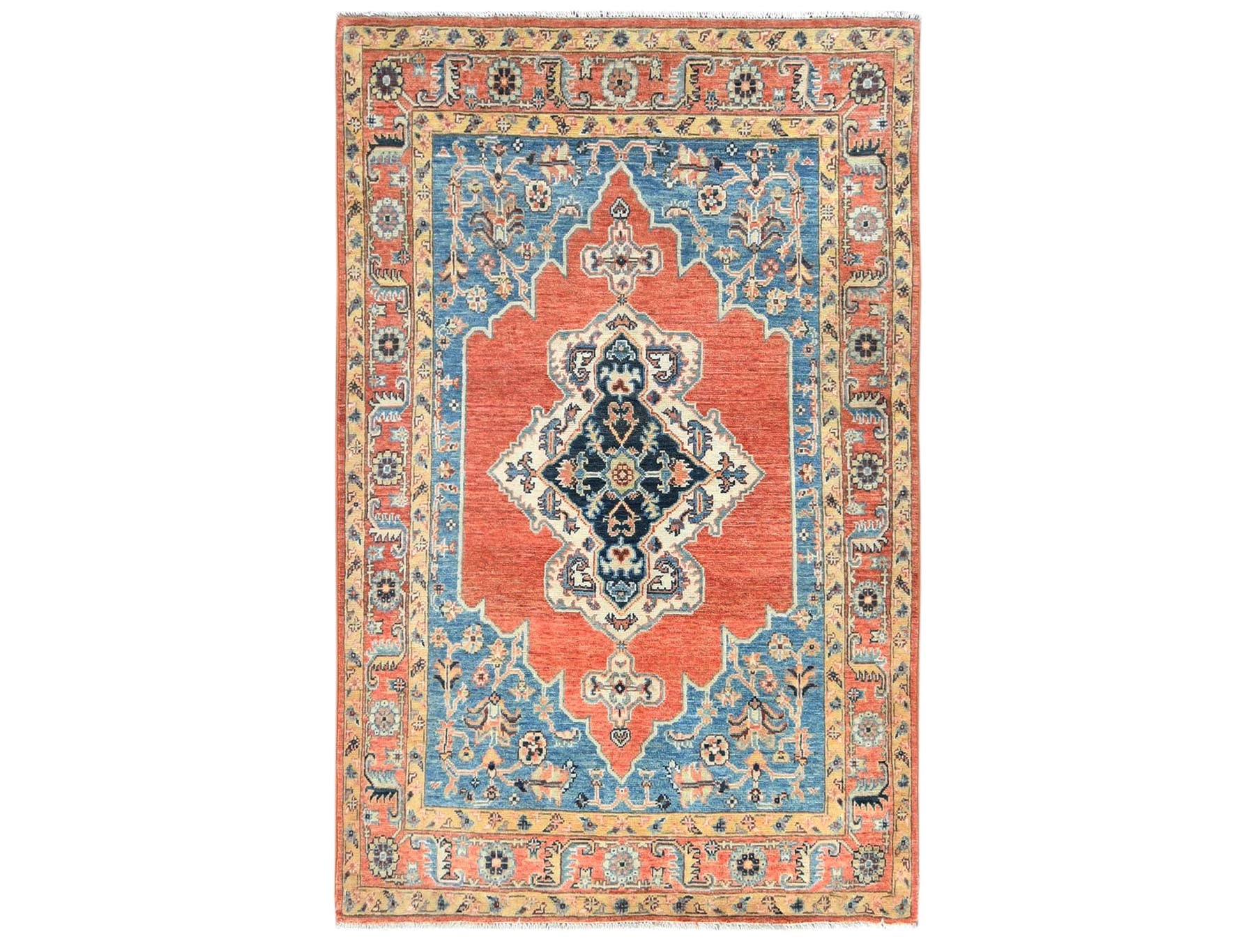 Peshawar Tribal & Geometric hand-knotted wool rug in Orange, 3'10" x 6'2" — SKU O081727