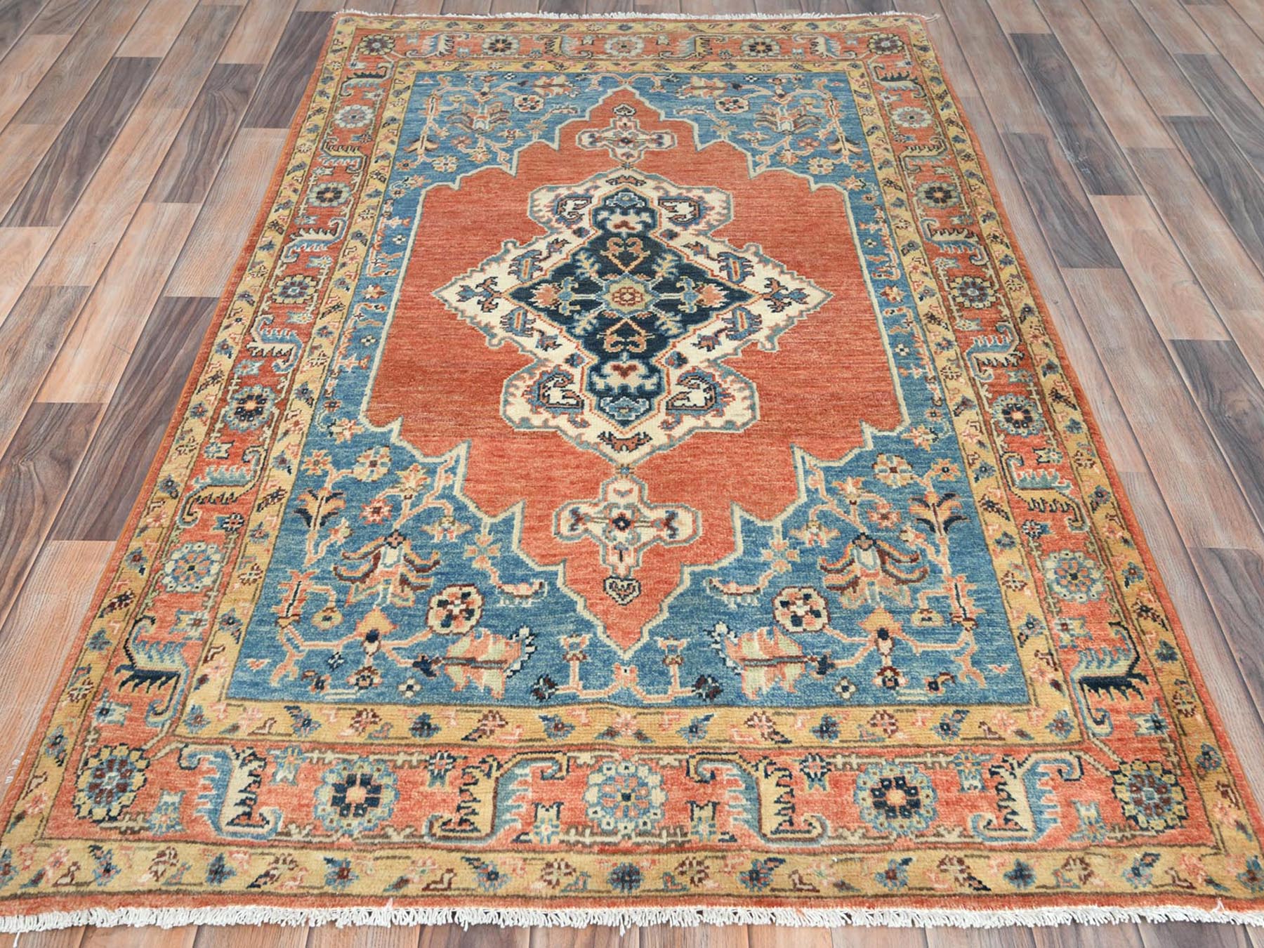 Peshawar Tribal & Geometric hand-knotted wool rug in Orange, 3'10" x 6'2" — SKU O081727 (view 2)