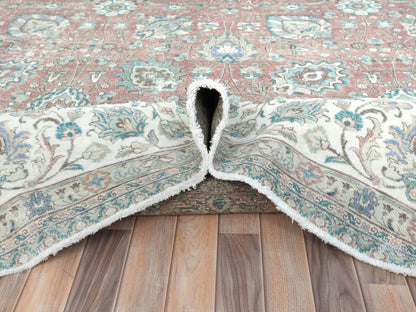 Tabriz Vintage hand-knotted worn wool rug in Red & Ivory, 11'1" x 14'7" — SKU O081742 (view 5)