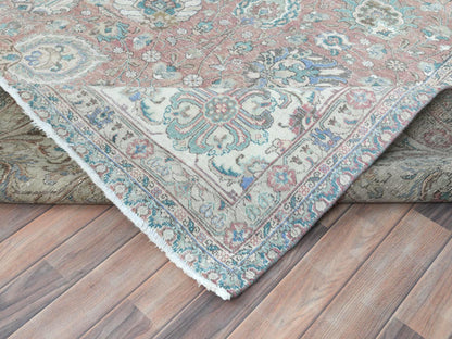 Tabriz Vintage hand-knotted worn wool rug in Red & Ivory, 11'1" x 14'7" — SKU O081742 (view 6)