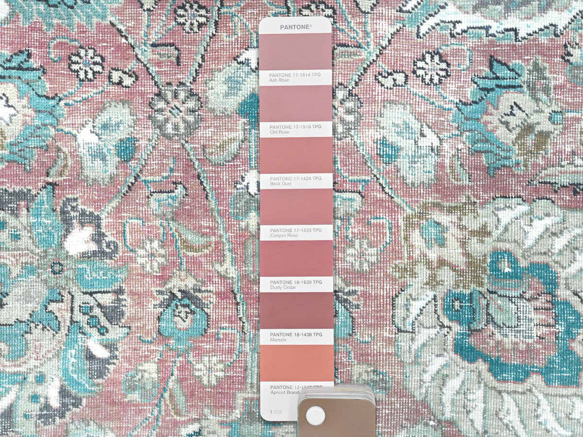 Tabriz Vintage hand-knotted worn wool rug in Red & Ivory, 11'1" x 14'7" — SKU O081742 (view 7)