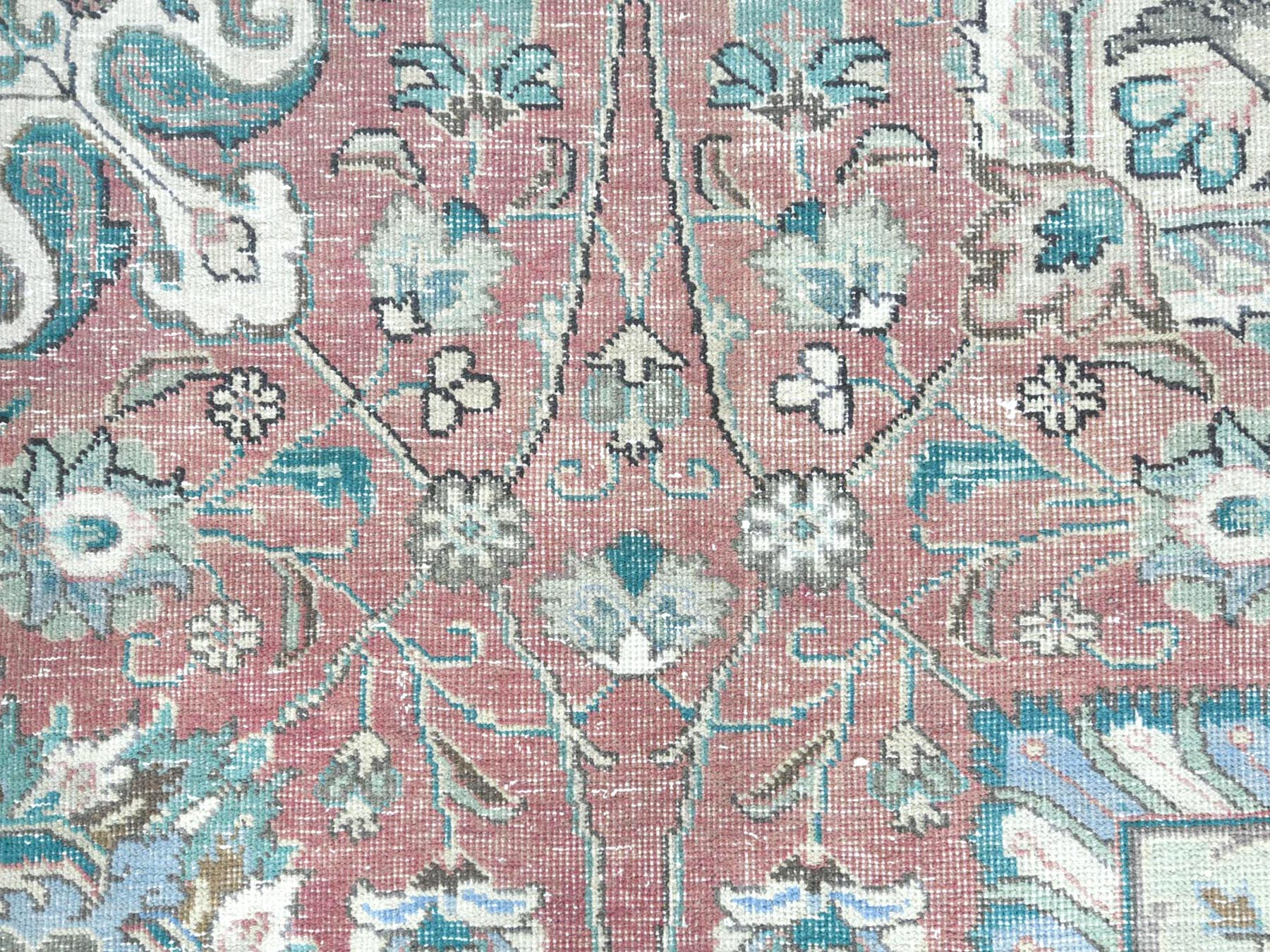 Tabriz Vintage hand-knotted worn wool rug in Red & Ivory, 11'1" x 14'7" — SKU O081742 (view 8)