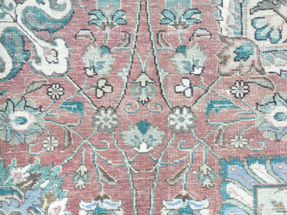 Tabriz Vintage hand-knotted worn wool rug in Red & Ivory, 11'1" x 14'7" — SKU O081742 (view 8)
