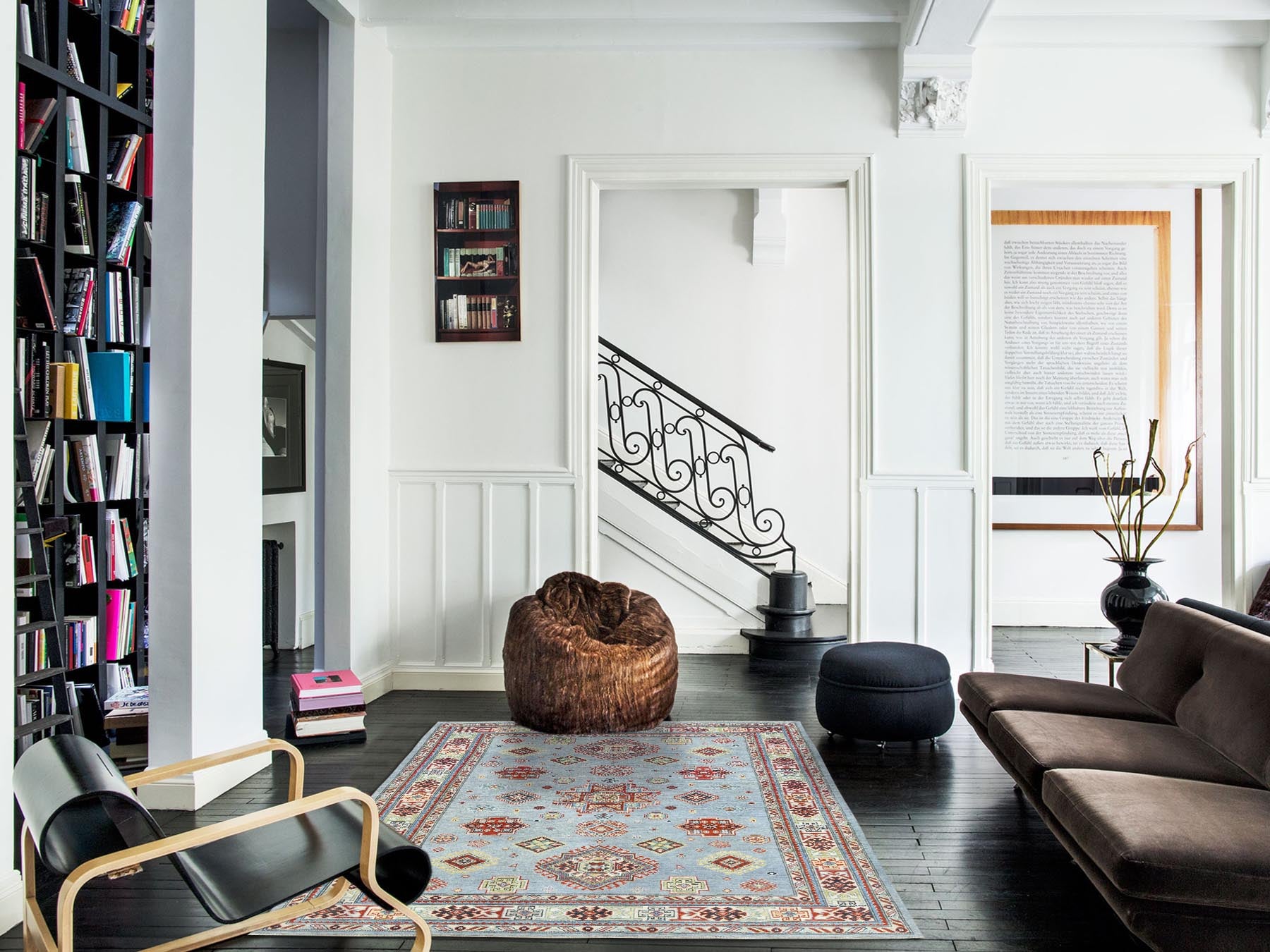Kazak Tribal & Geometric hand-knotted wool rug in Blue & Ivory, 6'1" x 8'9" — SKU O081754 (view 2)