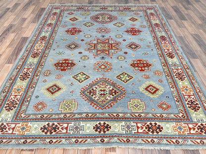 Blue 6'1" x 8'9" Tribal & Geometric Hand knotted Wool Rug - Sku: O081754
