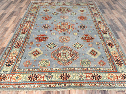 Kazak Tribal & Geometric hand-knotted wool rug in Gray & Ivory, 6'2" x 8'9" — SKU O081755 (view 3)