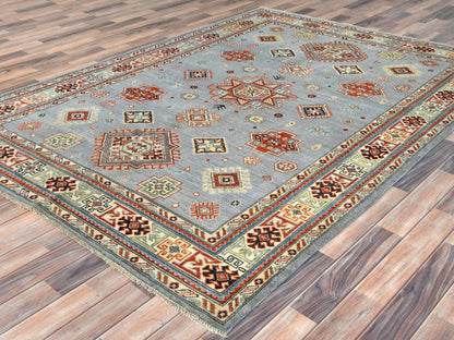 Kazak Tribal & Geometric hand-knotted wool rug in Gray & Ivory, 6'2" x 8'9" — SKU O081755 (view 4)