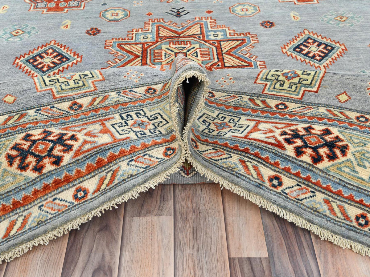 Kazak Tribal & Geometric hand-knotted wool rug in Gray & Ivory, 6'2" x 8'9" — SKU O081755 (view 6)