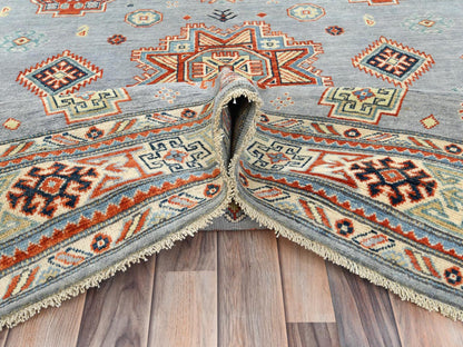 Kazak Tribal & Geometric hand-knotted wool rug in Gray & Ivory, 6'2" x 8'9" — SKU O081755 (view 6)