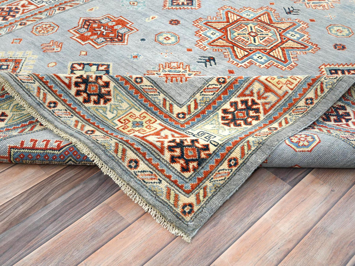 Kazak Tribal & Geometric hand-knotted wool rug in Gray & Ivory, 6'2" x 8'9" — SKU O081755 (view 7)