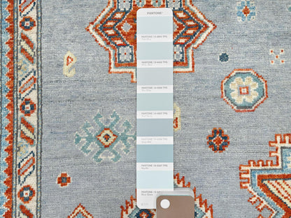 Kazak Tribal & Geometric hand-knotted wool rug in Gray & Ivory, 6'2" x 8'9" — SKU O081755 (view 8)