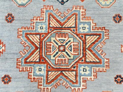 Kazak Tribal & Geometric hand-knotted wool rug in Gray & Ivory, 6'2" x 8'9" — SKU O081755 (view 9)