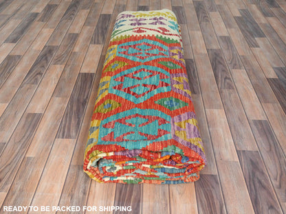 Kilim Flat-Weave hand-knotted wool rug in Multicolored & Ivory, 10' x 16' — SKU O081782 (view 4)