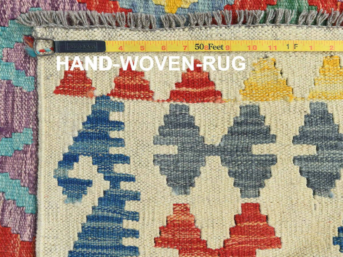 Kilim Flat-Weave hand-knotted wool rug in Multicolored & Ivory, 10' x 16' — SKU O081782 (view 5)