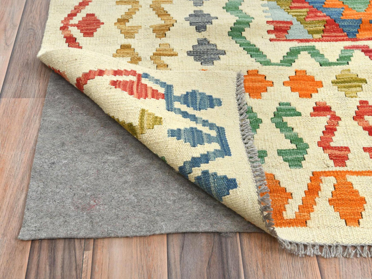 Kilim Flat-Weave hand-knotted wool rug in Multicolored & Ivory, 10'3" x 16'1" — SKU O081784 (view 2)