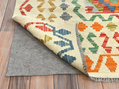 Kilim Flat-Weave hand-knotted wool rug in Multicolored & Ivory, 10'3" x 16'1" — SKU O081784 (view 2)