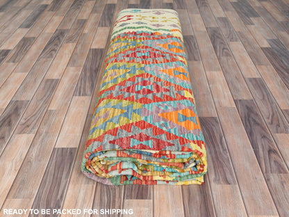 Kilim Flat-Weave hand-knotted wool rug in Multicolored & Ivory, 10'3" x 16'1" — SKU O081784 (view 4)