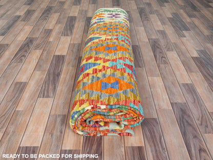 Multicolored 10'4" x 16'1" Flatweave / Kilim Hand woven Wool Rug - Sku: O081800