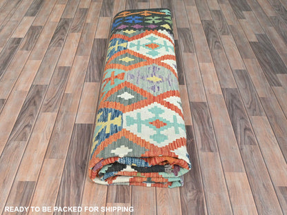 Kilim Flat-Weave hand-knotted wool rug in Multicolored & Black, 10'5" x 15'10" — SKU O081804 (view 4)