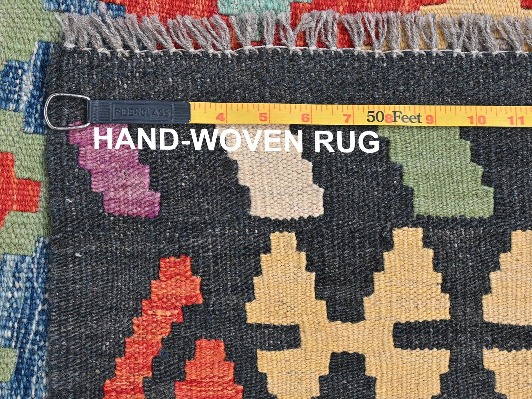 Kilim Flat-Weave hand-knotted wool rug in Multicolored & Black, 10'5" x 15'10" — SKU O081804 (view 5)