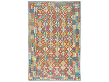 Kilim Flat-Weave hand-knotted wool rug in Multicolored & Orange, 10' x 16' — SKU O081817