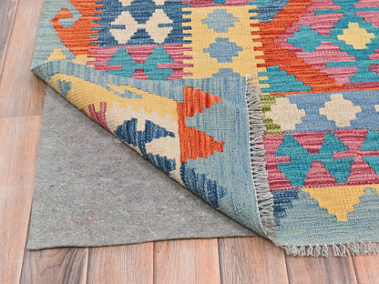 Kilim Flat-Weave hand-knotted wool rug in Multicolored & Orange, 10' x 16' — SKU O081817 (view 2)