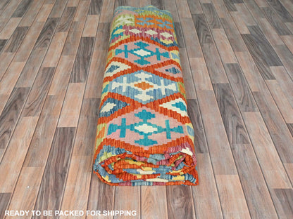 Kilim Flat-Weave hand-knotted wool rug in Multicolored & Orange, 10' x 16' — SKU O081817 (view 4)