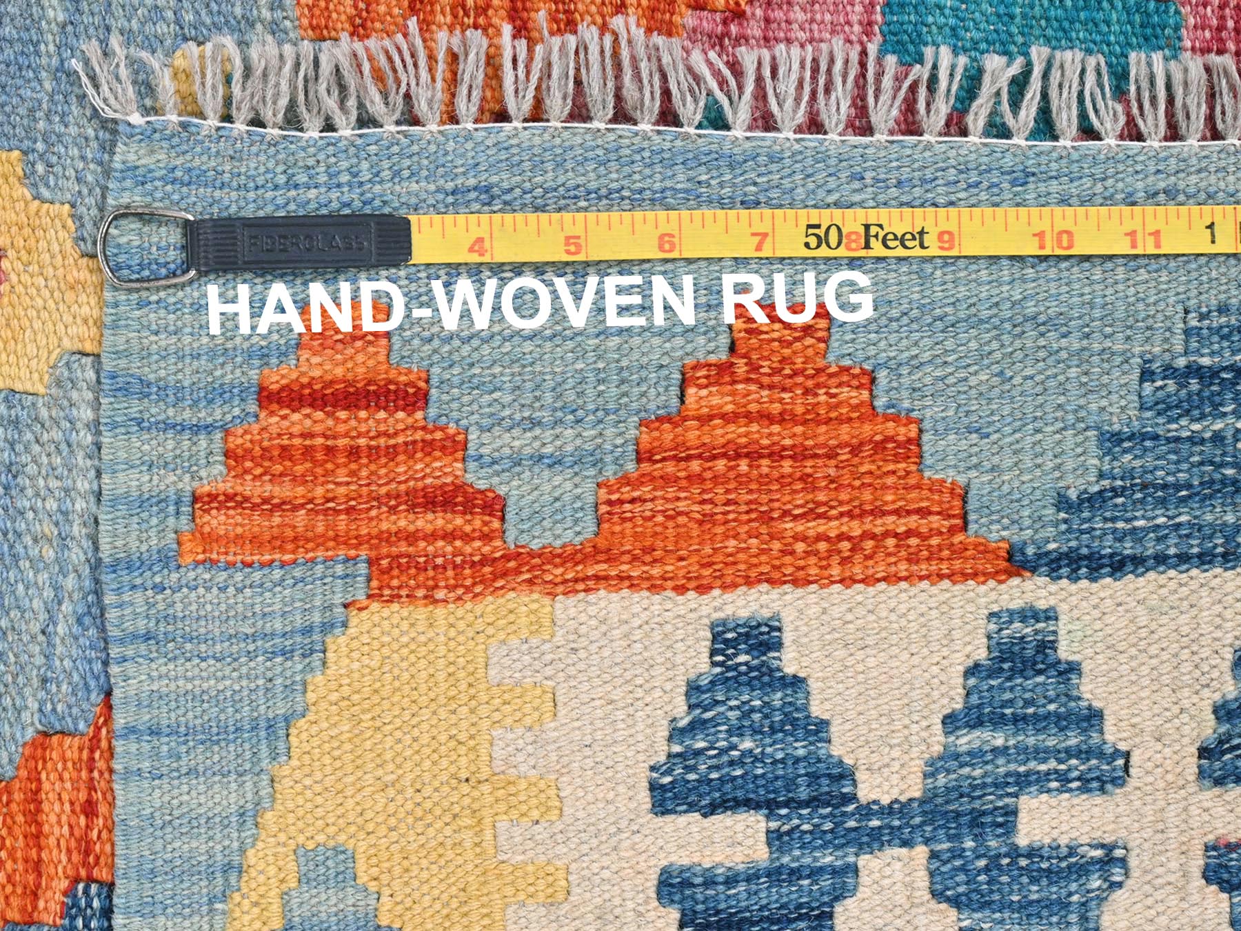 Kilim Flat-Weave hand-knotted wool rug in Multicolored & Orange, 10' x 16' — SKU O081817 (view 5)