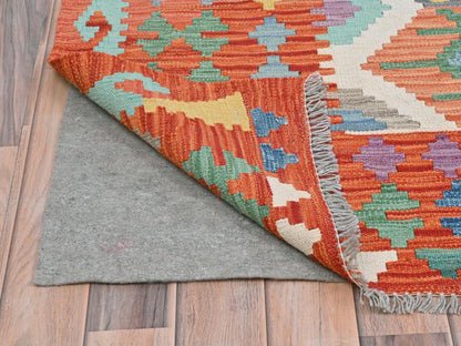 Kilim Flat-Weave hand-knotted wool rug in Multicolored & Orange, 10' x 16'5" — SKU O081821 (view 2)