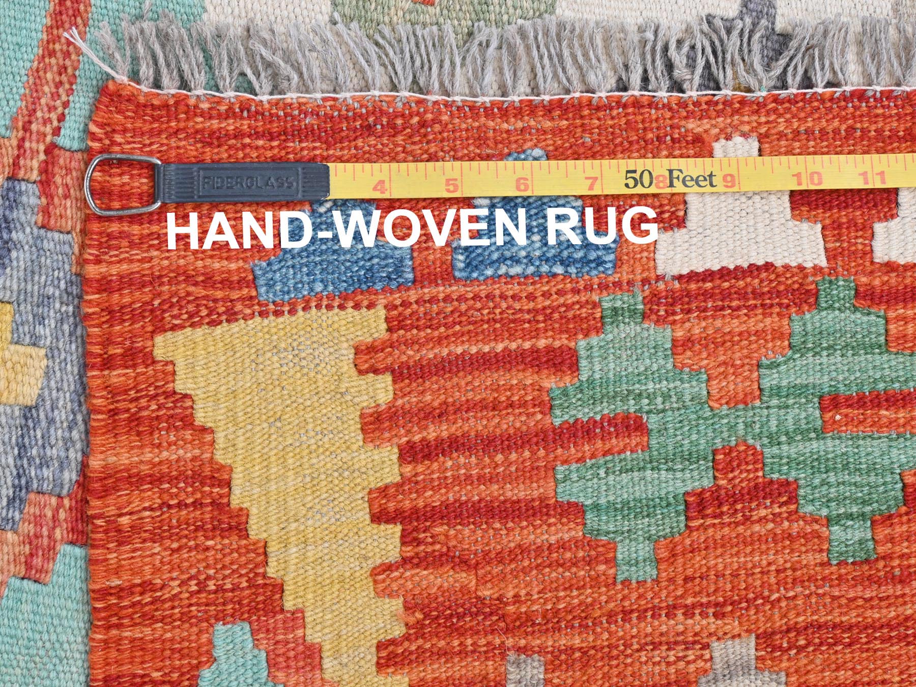 Kilim Flat-Weave hand-knotted wool rug in Multicolored & Orange, 10' x 16'5" — SKU O081821 (view 5)
