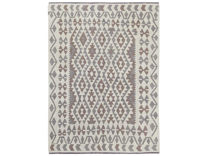 Kilim Flat-Weave hand-knotted wool rug in Ivory, 4'9" x 6'5" — SKU O081828