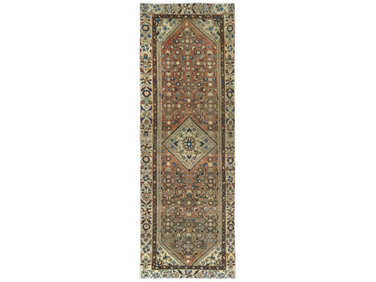 Brown 3'4" x 10'0" Vintage Hand knotted Wool Rug - Sku: O081851