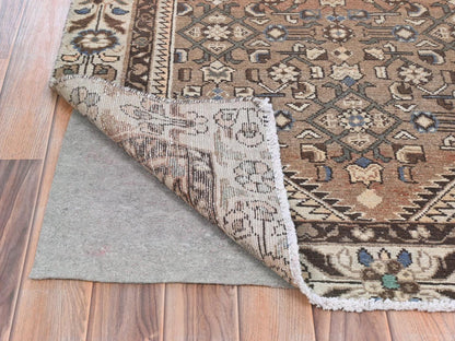 Brown 3'4" x 10'0" Vintage Hand knotted Wool Rug - Sku: O081851