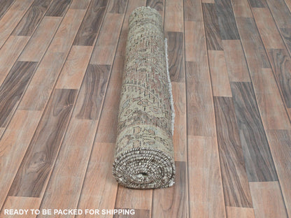 Brown 3'4" x 10'0" Vintage Hand knotted Wool Rug - Sku: O081851
