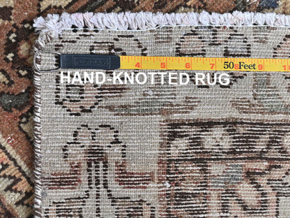 Brown 3'4" x 10'0" Vintage Hand knotted Wool Rug - Sku: O081851
