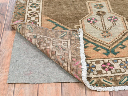 Brown 3'3" x 12'10" Vintage Hand knotted Wool Rug - Sku: O081868