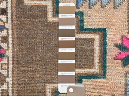 Brown 3'3" x 12'10" Vintage Hand knotted Wool Rug - Sku: O081868