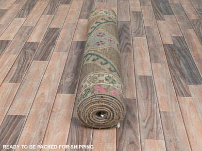 Brown 3'3" x 12'10" Vintage Hand knotted Wool Rug - Sku: O081868