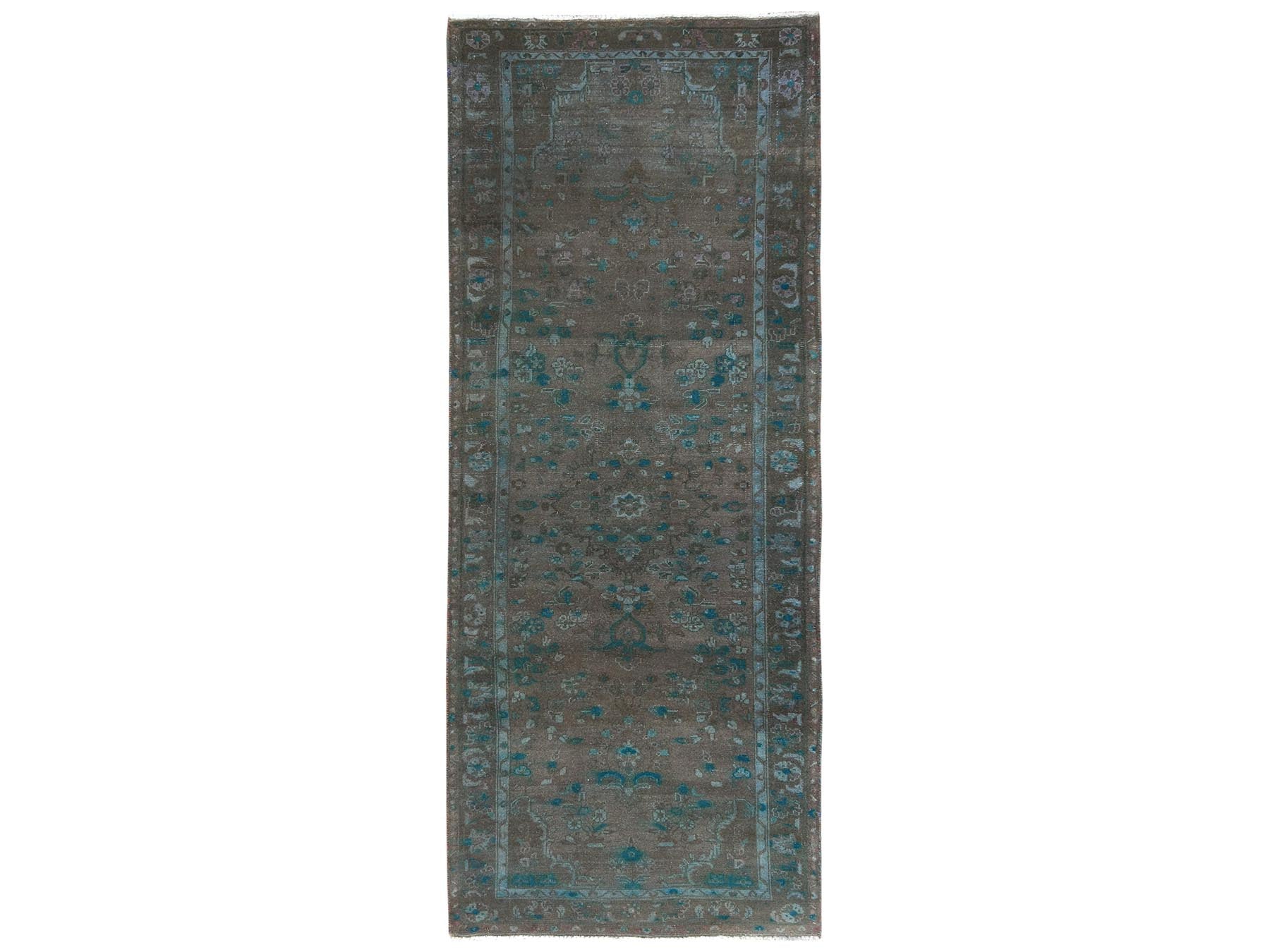 Vintage hand-knotted wool runner in Overdyed & Chocolate Brown, 3'8" x 9'3" — SKU O081872