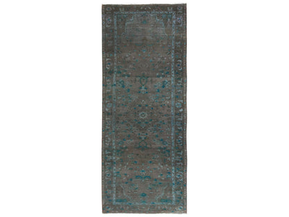 Vintage hand-knotted wool runner in Overdyed & Chocolate Brown, 3'8" x 9'3" — SKU O081872