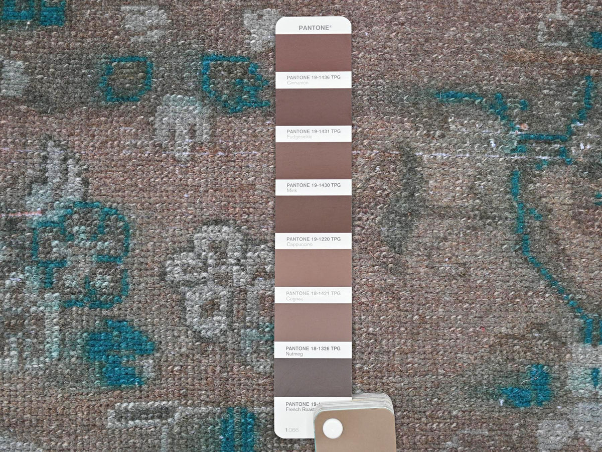 Vintage hand-knotted wool runner in Overdyed & Chocolate Brown, 3'8" x 9'3" — SKU O081872 (view 4)