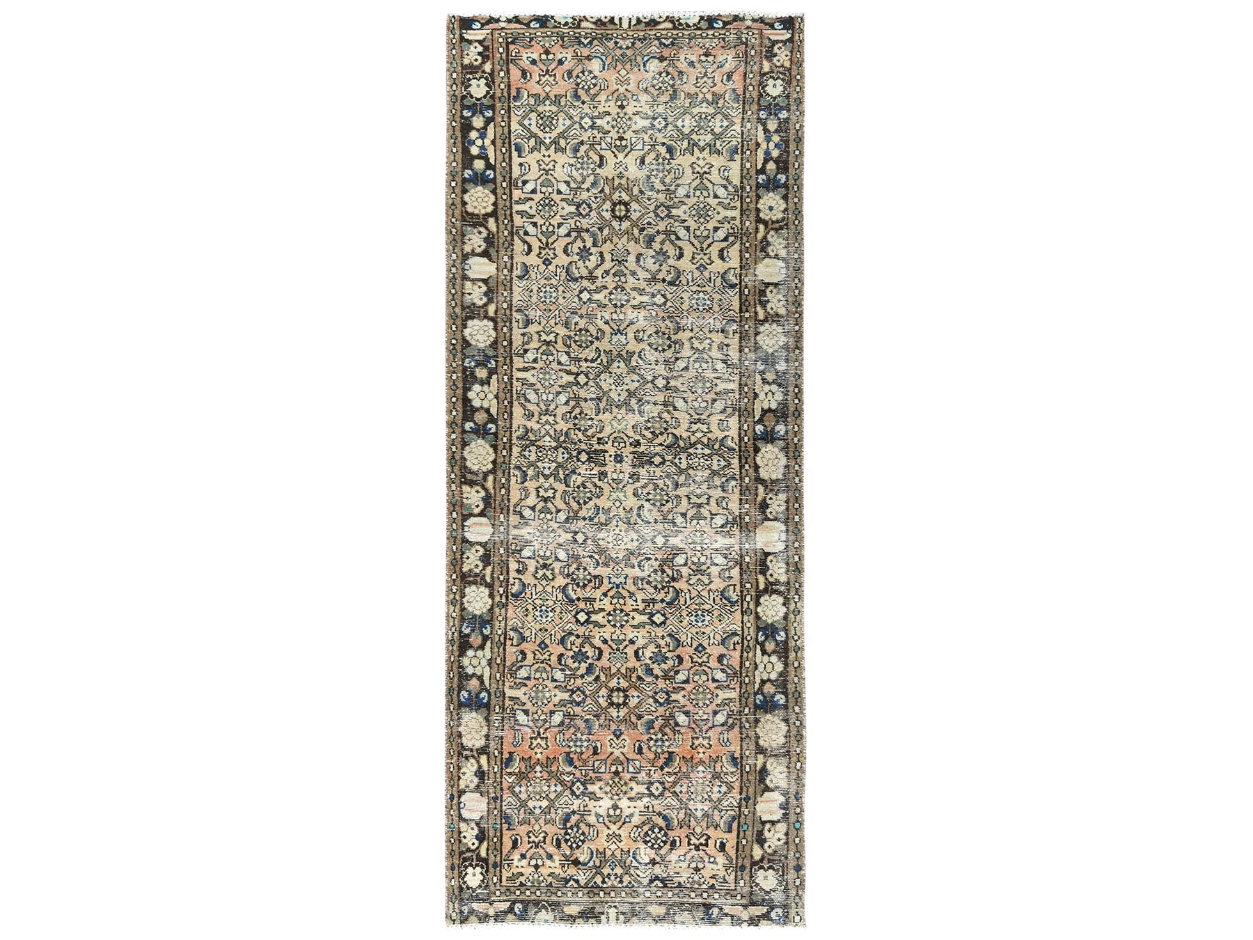 Beige 3'5" x 9'2" Vintage Hand knotted Wool Rug - Sku: O081883