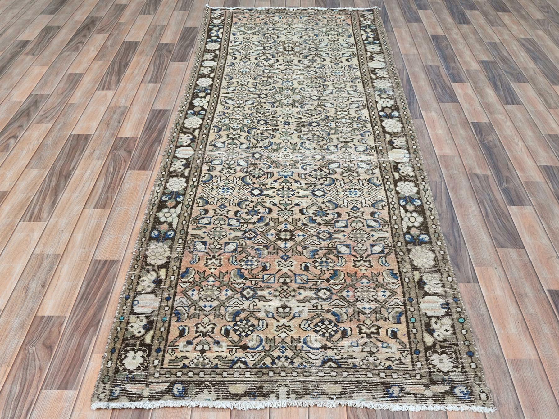Beige 3'5" x 9'2" Vintage Hand knotted Wool Rug - Sku: O081883