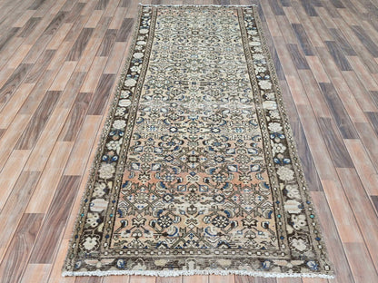 Beige 3'5" x 9'2" Vintage Hand knotted Wool Rug - Sku: O081883