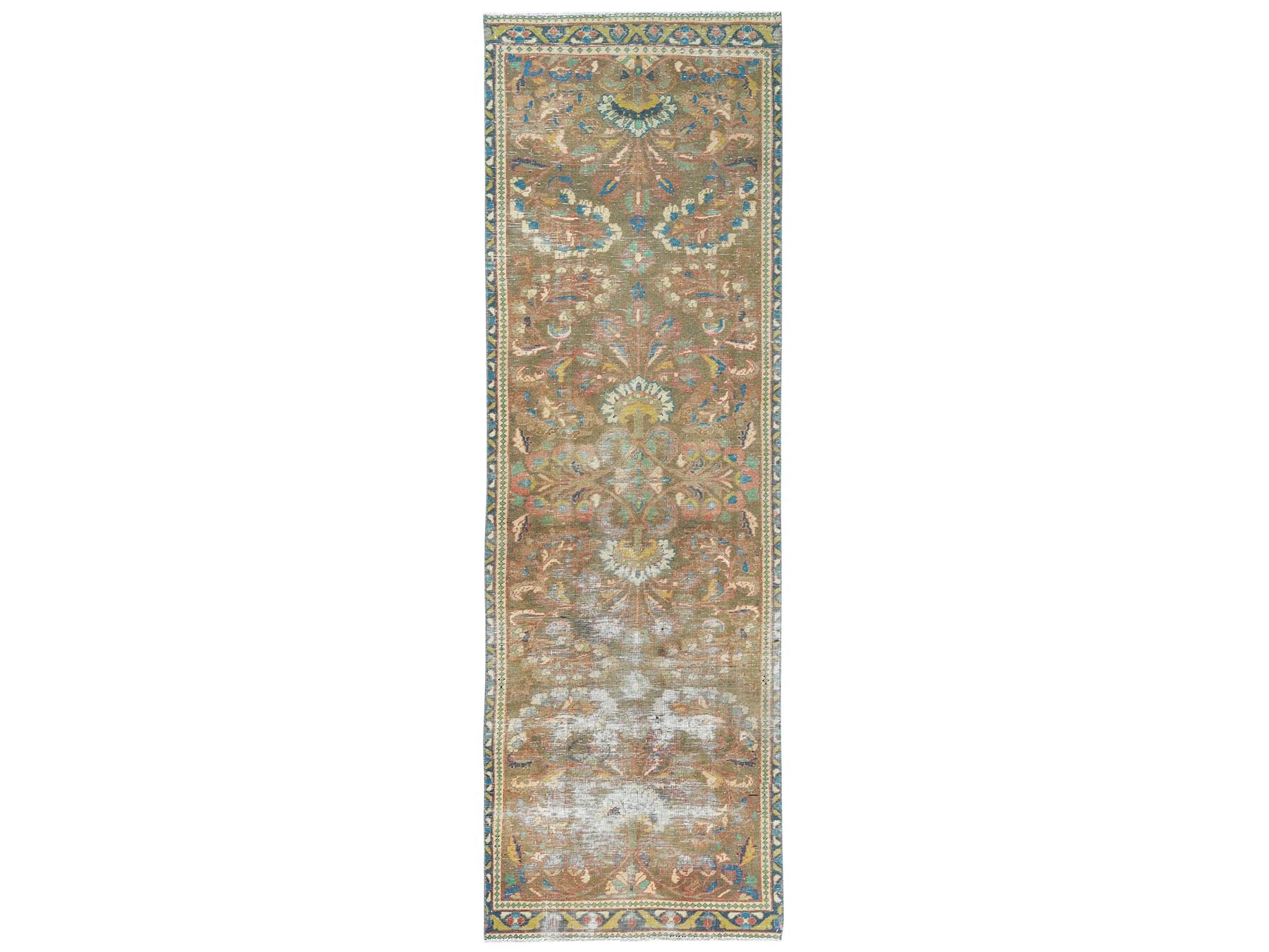 Brown 3'0" x 10'1" Vintage Hand knotted Wool Rug - Sku: O081896
