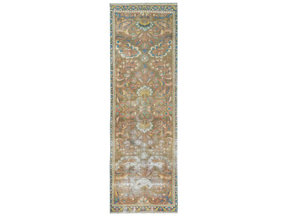 Brown 3'0" x 10'1" Vintage Hand knotted Wool Rug - Sku: O081896