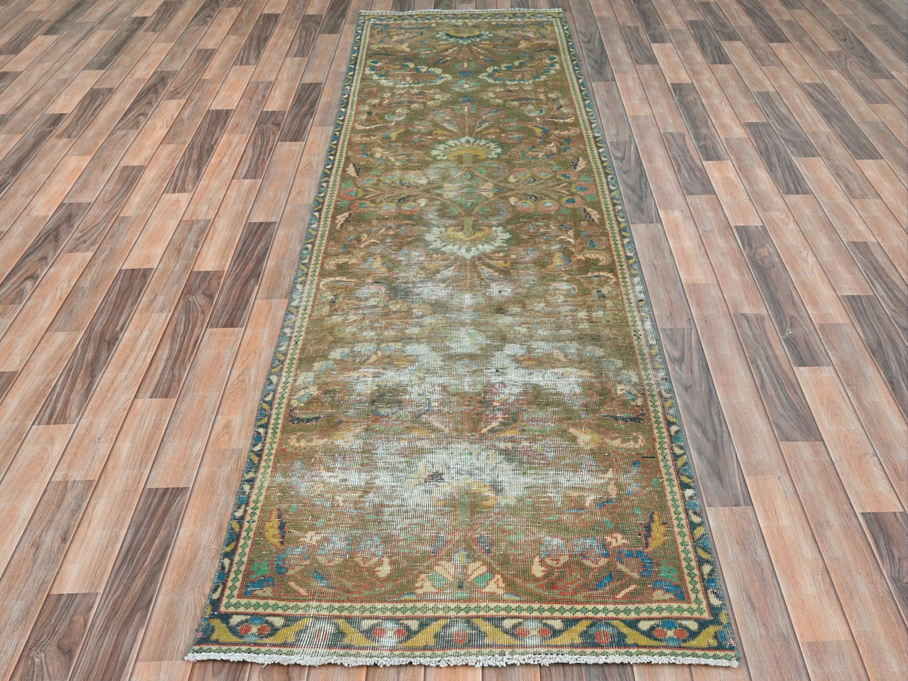Brown 3'0" x 10'1" Vintage Hand knotted Wool Rug - Sku: O081896
