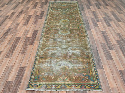 Brown 3'0" x 10'1" Vintage Hand knotted Wool Rug - Sku: O081896