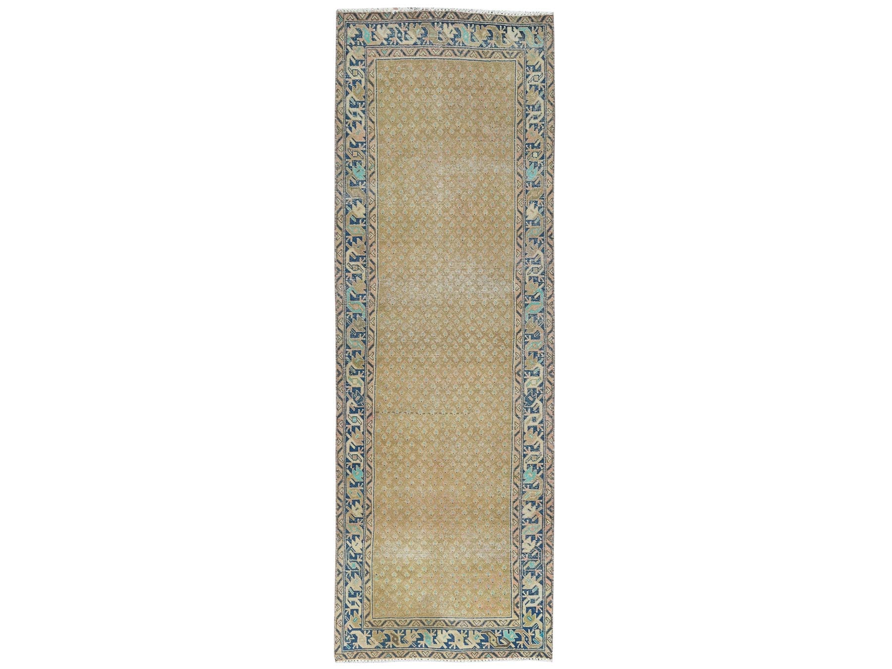 Brown 3'3" x 9'9" Vintage Hand knotted Wool Rug - Sku: O081897